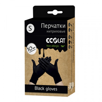 EcoLat, Перчатки нитриловые, черные, размер S, 10 шт.