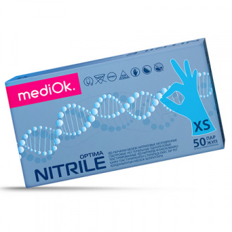 mediOk, Перчатки нитриловые Optima, одноразовые, голубые, размер XS, 100 шт.