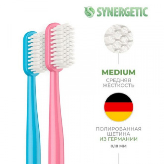 Synergetic, Зубная щетка Eco Dental Care, medium, розовая и голубая