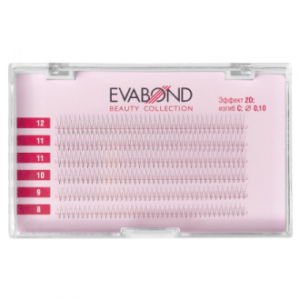 EVABOND, Пучки для наращивания безузелковые, 2 волоска, D = 0,10 mix, 01 С-изгиб