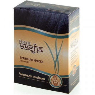 Aasha Herbals, Травяная краска для волос «Черный индиго», 6х10 г (УЦЕНКА)