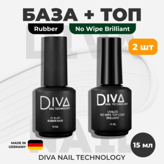 Diva Nail Technology, Набор Rubber base и Top Brilliant, 15 мл