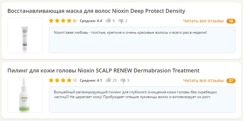 Отзывы о продукции NIOXIN