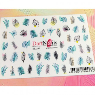 DartNails, Слайдер-дизайн Art-Fashion «Листья и перья» №493