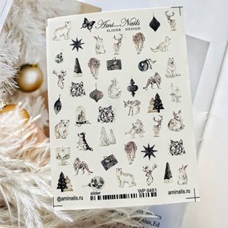 Набор, Ami-Nails, Слайдер-дизайн «Коты, Зима, Новый год», 2 шт.