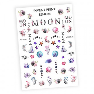Набор, iNVENT PRiNT, Слайдер-дизайн «Луна. Цветы. Надписи» №SD-84, 3 шт.