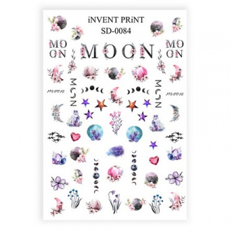 Набор, iNVENT PRiNT, Слайдер-дизайн «Луна. Цветы. Надписи» №SD-84, 3 шт.