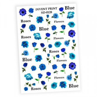 Набор, iNVENT PRiNT, Слайдер-дизайн «Голубые розы. Цветы. Слова» №SD-128, 3 шт.