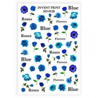 Набор, iNVENT PRiNT, Слайдер-дизайн «Голубые розы. Цветы. Слова» №SD-128, 3 шт.