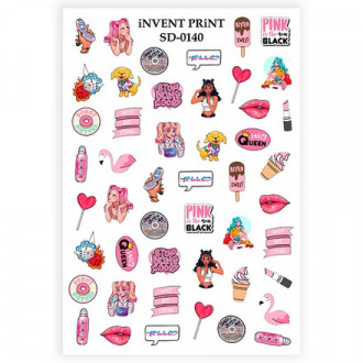 Набор, iNVENT PRiNT, Слайдер-дизайн «Розовый Pop Art» №SD-140, 3 шт.