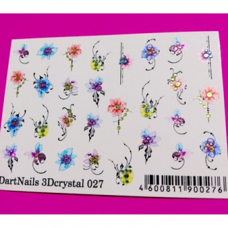 Набор, DartNails, 3D-слайдер Crystal «Цветы Микс» №027, 3 шт.