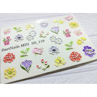 Набор, DartNails, 3D-слайдер «Цветы микс» №119, 3 шт.