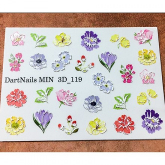 Набор, DartNails, 3D-слайдер «Цветы микс» №119, 3 шт.