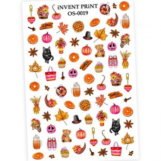 Набор, iNVENT PRiNT, Слайдер-дизайн «Осень. Halloween. Веточки. Листья» №OS-19, 3 шт.