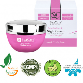 SeaCare, Омолаживающий ночной крем для лица с витаминами А, Е, коэнзимом Q10 и минералами Мертвого моря Multi-Vitamin