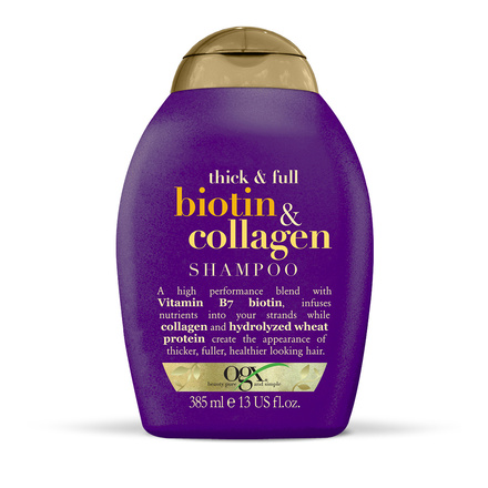 OGX, Шампунь для лишенных объема и тонких волос с биотином и коллагеном Thick And Full Biotin And Collagen Shampoo, 385 мл