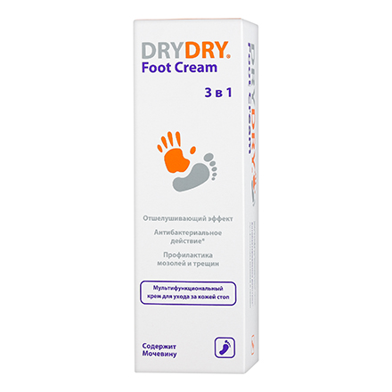 DRY DRY, Мультифункциональный крем для ухода за кожей стоп Foot Cream 3 in 1, 100 мл (УЦЕНКА)