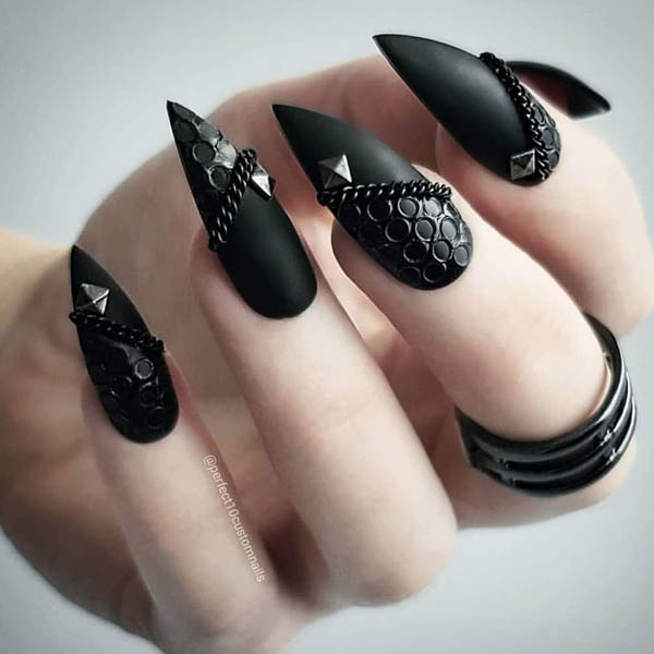 черные длинные ногти гранж - фото